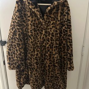 Torrid Size 3 Leopard Faux Fur Coat with Hood